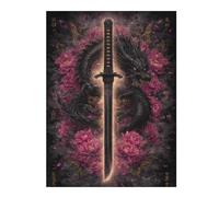 Rompecabezas para Adolescentes 1000pcs(52x38cm) Dragon Sword with Peonies Art Print Rompecabezas para Adultos Juegos Relajantes Carrera De Velocidad De Manos 1000pcs(52x38cm)