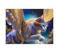 Rompecabezas para Adolescentes 1000pcs(52x38cm) Enchanted Winged Cat Fantasy Art Rompecabezas para Adultos Juego Práctico Decoración De Pared Cumpleaños 1000pcs(52x38cm)