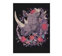 Rompecabezas para Adolescentes 1000pcs(52x38cm) Floral Rhino Illustration on Black Background Rompecabezas Juguetes Antiestrés Difíciles Regalos De Cumpleaños Y Únicos 1000pcs(52x38cm)
