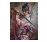 Rompecabezas para Adolescentes 1000pcs(52x38cm) Floral Warrior Kimono Painting Rompecabezas para Adultos Juguetes Antiestrés Mejora La Memoria Ayuda A Ejercitar El Cerebro 1000pcs(52x38cm)