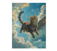 Rompecabezas para Adolescentes 1000pcs(52x38cm) Flying Angel Cat Art Print Rompecabezas para Adultos Juegos De Relajación Corte De Precisión Cumpleaños 1000pcs(52x38cm)