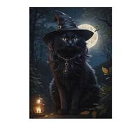 Rompecabezas para Adolescentes 1000pcs(52x38cm) Magical Black Cat with Witch Hat Rompecabezas para Adultos Juego De Ingenio Decoración De Pared Desafiante De Completar 1000pcs(52x38cm)