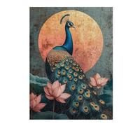Rompecabezas para Adolescentes 1000pcs(52x38cm) Peacock with Lotus Flowers Art Print Rompecabezas para Adultos Juego De Ingenio Análisis Y Lógica Cumpleaños Y Navidad 1000pcs(52x38cm)