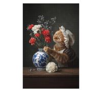Rompecabezas para Adolescentes 1000pcs(75x50cm) Cat in Dutch Costume with Flowers Rompecabezas para Adultos Juguete Decoración De Pared Mejora La Memoria Gran Regalo para Jugar 1000pcs(75x50cm)