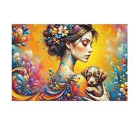 Rompecabezas para Adolescentes 1000pcs(75x50cm) Colorful Fantasy Woman with Puppy Rompecabezas para Adultos Juego Práctico Decoración De Pared Cumpleaños 1000pcs(75x50cm)