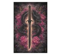 Rompecabezas para Adolescentes 1000pcs(75x50cm) Dragon Sword with Peonies Art Print Rompecabezas para Adultos Juego De Ingenio Análisis Y Lógica Cumpleaños Y Navidad 1000pcs(75x50cm)
