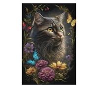 Rompecabezas para Adolescentes 1000pcs(75x50cm) Floral Cat Portrait with Butterflies Rompecabezas para Adultos Juego Práctico Decoración De Pared Cumpleaños 1000pcs(75x50cm)