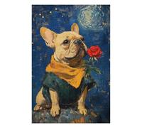 Rompecabezas para Adolescentes 1000pcs(75x50cm) French Bulldog with Rose Painting Rompecabezas para Adolescentes Juegos Divertidos Desafío Difícil Cumpleaños 1000pcs(75x50cm)