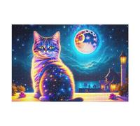 Rompecabezas para Adolescentes 1000pcs(75x50cm) Magical Cosmic Cat Night Scene Rompecabezas para Adultos Juegos Familiares Decoración Difícil Y Desafiante 1000pcs(75x50cm)