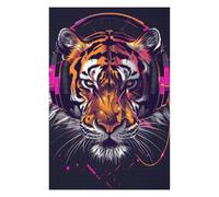 Rompecabezas para Adolescentes 1000pcs(75x50cm) Tiger Headphones Music Art Print-1 Rompecabezas para Adultos Juego Práctico Decoración De Pared Cumpleaños 1000pcs(75x50cm)