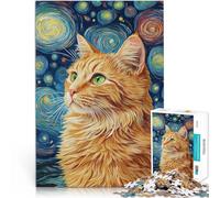 Rompecabezas para Adolescentes 2000 Piezas Gato Naranja bajo el Cielo Estrellado Desafiante Difícil Mejorar el Amor Entre Parejas 70x100cm