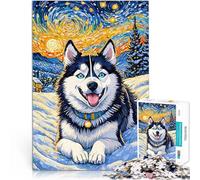 Rompecabezas para Adolescentes 2000 Piezas Husky Siberiano en la Noche Estrellada Actividad Familiar Decoración 70x100cm
