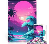 Rompecabezas para Adolescentes 2000 Piezas Ola Japón Atardecer Retro Juego desafiante con Piezas de Formas aleatorias Que se entrelazan Completamente 70x100cm