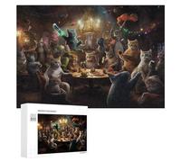 Rompecabezas para Adolescentes 300 PCS A Cat Dinner Party in A Fantasy Setting Rompecabezas para Adultos Juego Familiar Regalo De Cumpleaños Interacción Entre Padres E Hijos 300 PCS