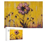 Rompecabezas para Adolescentes 300 PCS Abstract Floral Painting with Yellow Background Rompecabezas para Adultos Juguetes Antiestrés Que Mejoran La Memoria Difíciles Y Desafiantes 300 PCS