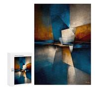 Rompecabezas para Adolescentes 300 PCS Abstract Pentagonal Form - Blue, Gold & Ivory Geometry Rompecabezas para Adultos Juego Práctico Decoración De Pared Cumpleaños Y Navidad 300
