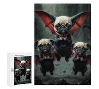 Rompecabezas para Adolescentes 300 PCS Adorable Pugs Vampires Rompecabezas para Adultos Juego Práctico Carrera De Velocidad Manual Desafío Educativo 300 PCS