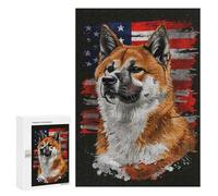 Rompecabezas para Adolescentes 300 PCS Akita American Flag Rompecabezas para Adultos Juegos Divertidos Decoración Perfecta como Regalos para Toda La Familia 300 PCS