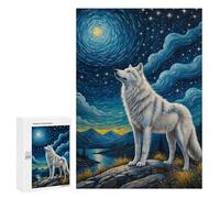 Rompecabezas para Adolescentes 300 PCS Arctic Wolf Starry Night Rompecabezas para Adultos Juegos Relajantes Desafío Difícil Actividades Divertidas En Casa 300 PCS