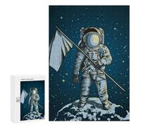 Rompecabezas para Adolescentes 300 PCS Astronaut on The Moon with Flag Rompecabezas para Adultos Juego Familiar Regalo De Cumpleaños Interacción Entre Padres E Hijos 300 PCS