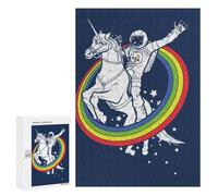 Rompecabezas para Adolescentes 300 PCS Astronaut Riding Unicorn Rainbow Rompecabezas para Adultos Juguetes Antiestrés para La Diversión Familiar Interacción Entre Padres E Hijos 300 PCS