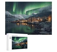 Rompecabezas para Adolescentes 300 PCS Aurora Borealis Over Snowy Village Rompecabezas para Adultos Juego De Ingenio Decoración del Hogar Actividades Divertidas En Casa 300 PCS