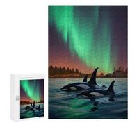 Rompecabezas para Adolescentes 300 PCS Aurora Orca Whale Northern Rompecabezas Juguetes Antiestrés Corte De Precisión Interacción Entre Padres E Hijos 300 PCS
