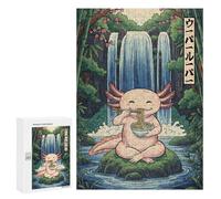 Rompecabezas para Adolescentes 300 PCS Axolotl Eating Ramen by Waterfall Rompecabezas para Adultos Juguetes Antiestrés Arte De Pared Interacción Entre Padres E Hijos 300 PCS