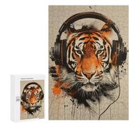 Rompecabezas para Adolescentes 300 PCS Banksy Tiger Headphones Rompecabezas para Adultos Juegos Relajantes Desafío Difícil Desafío Educativo 300 PCS