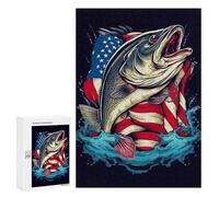 Rompecabezas para Adolescentes 300 PCS Bass Fishing Dad USA Flag Rompecabezas Juguetes Antiestrés Corte De Precisión Interacción Entre Padres E Hijos 300 PCS