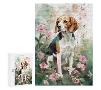 Rompecabezas para Adolescentes 300 PCS Beagle Dog Flowers Rompecabezas para Adultos Juego De Ingenio Ensamblaje De Patrones Interacción Entre Padres E Hijos 300 PCS