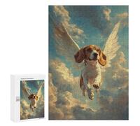 Rompecabezas para Adolescentes 300 PCS Beagle with Angel Wings In Memoriam Tribute Rompecabezas para Adultos Juego Familiar Decoración Desafiante De Completar 300 PCS