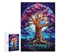 Rompecabezas para Adolescentes 300 PCS Big Tree Stained Glass Rompecabezas para Adultos Juego Práctico Carrera De Velocidad Manual Desafío Educativo 300 PCS