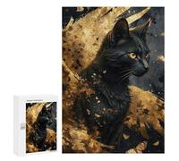 Rompecabezas para Adolescentes 300 PCS Black and Gold Cat Angel Rompecabezas para Adultos Juego De Ingenio Decoración del Hogar Regalos para Reducir El Estrés 300 PCS