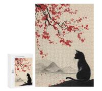 Rompecabezas para Adolescentes 300 PCS Black Cat and The Cherry Blossom Tree Rompecabezas para Adultos Juguetes Antiestrés Arte De Pared Interacción Entre Padres E Hijos 300 PCS
