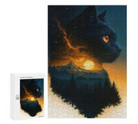 Rompecabezas para Adolescentes 300 PCS Black Cat Landscape Silhouette Rompecabezas Juguetes Antiestrés Corte De Precisión Interacción Entre Padres E Hijos 300 PCS