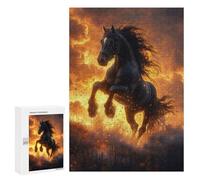 Rompecabezas para Adolescentes 300 PCS Black Horse Fire Sunset Rompecabezas para Adultos Juguetes Antiestrés para La Diversión Familiar Interacción Entre Padres E Hijos 300 PCS