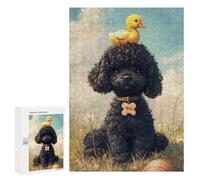 Rompecabezas para Adolescentes 300 PCS Black Poodle with Yellow Duckling Rompecabezas para Adolescentes Mejora La Memoria Desafiante De Completar Juego Desafiante Juguetes 300 PCS