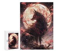 Rompecabezas para Adolescentes 300 PCS Black Sakura Kitsune Rompecabezas para Adultos Juego Familiar Decoración Desafiante De Completar 300 PCS
