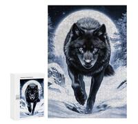 Rompecabezas para Adolescentes 300 PCS Black Wolf in Winter Moonlight Rompecabezas para Adultos Juegos Relajantes para La Diversión Familiar Cumpleaños 300 PCS