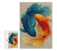 Rompecabezas para Adolescentes 300 PCS Blue and Orange Koi Fish Illustration Rompecabezas Juguetes Antiestrés Corte De Precisión Interacción Entre Padres E Hijos 300 PCS