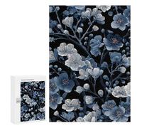 Rompecabezas para Adolescentes 300 PCS Blue and White Floral Pattern on Black Rompecabezas para Adultos Juego Familiar Decoración Desafiante De Completar 300 PCS