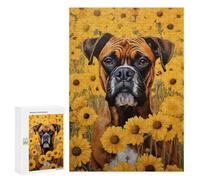 Rompecabezas para Adolescentes 300 PCS Boxer Dog in Sunflowers Rompecabezas para Adultos Juegos Relajantes Desafío Difícil Desafío Educativo 300 PCS