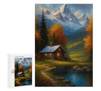 Rompecabezas para Adolescentes 300 PCS Cabin by The Lake in Autumn Rompecabezas para Adultos Juego Práctico Carrera De Velocidad Manual Desafío Educativo 300 PCS