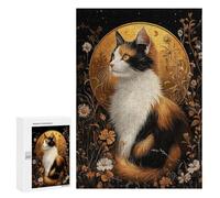 Rompecabezas para Adolescentes 300 PCS Calico Cat in Floral Golden Aura Rompecabezas para Adultos Juguetes Antiestrés Que Mejoran La Memoria Difíciles Y Desafiantes 300 PCS