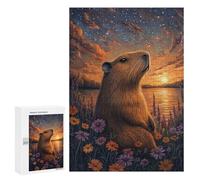 Rompecabezas para Adolescentes 300 PCS Capybara Sunset Flowers Rompecabezas para Adultos Actividades Familiares Interacción Entre Padres E Hijos Hermoso Juego De Diseño 300 PCS