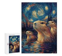 Rompecabezas para Adolescentes 300 PCS Capybara Under Starry Night Rompecabezas para Adultos Juego De Ingenio Decoración del Hogar Regalos para Reducir El Estrés 300 PCS