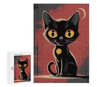 Rompecabezas para Adolescentes 300 PCS Cartoon Black Cat with Yellow Eyes Rompecabezas para Adultos Juguetes Antiestrés Arte De Pared Interacción Entre Padres E Hijos 300 PCS