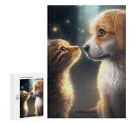 Rompecabezas para Adolescentes 300 PCS Cat and Dog Gazing -1 Rompecabezas para Adultos Juego Práctico Que Mejora La Memoria Actividades Divertidas En Casa 300 PCS