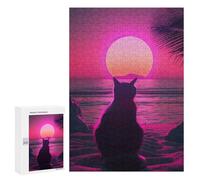 Rompecabezas para Adolescentes 300 PCS Cat Animal Retro Sunset Rompecabezas para Adolescentes Juguetes Antiestrés Mejora La Memoria 300 PCS